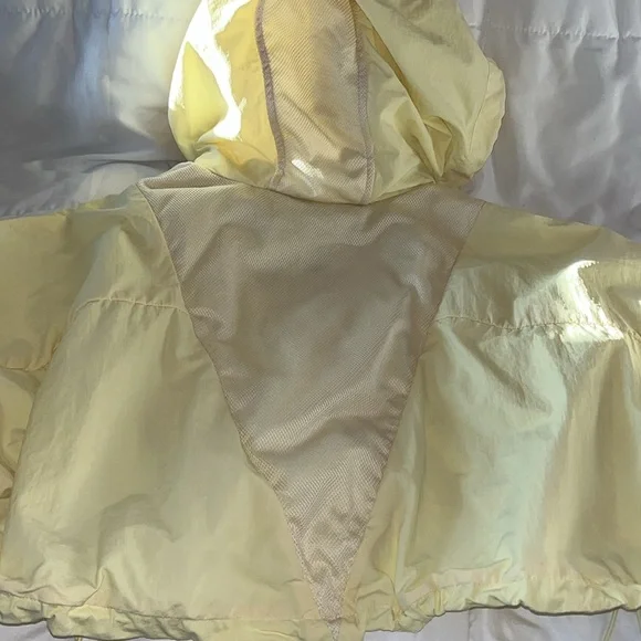 Zara Cropped Yellow Hooded Rain Jacket with Pink Accents size Large - Picture 12 of 12